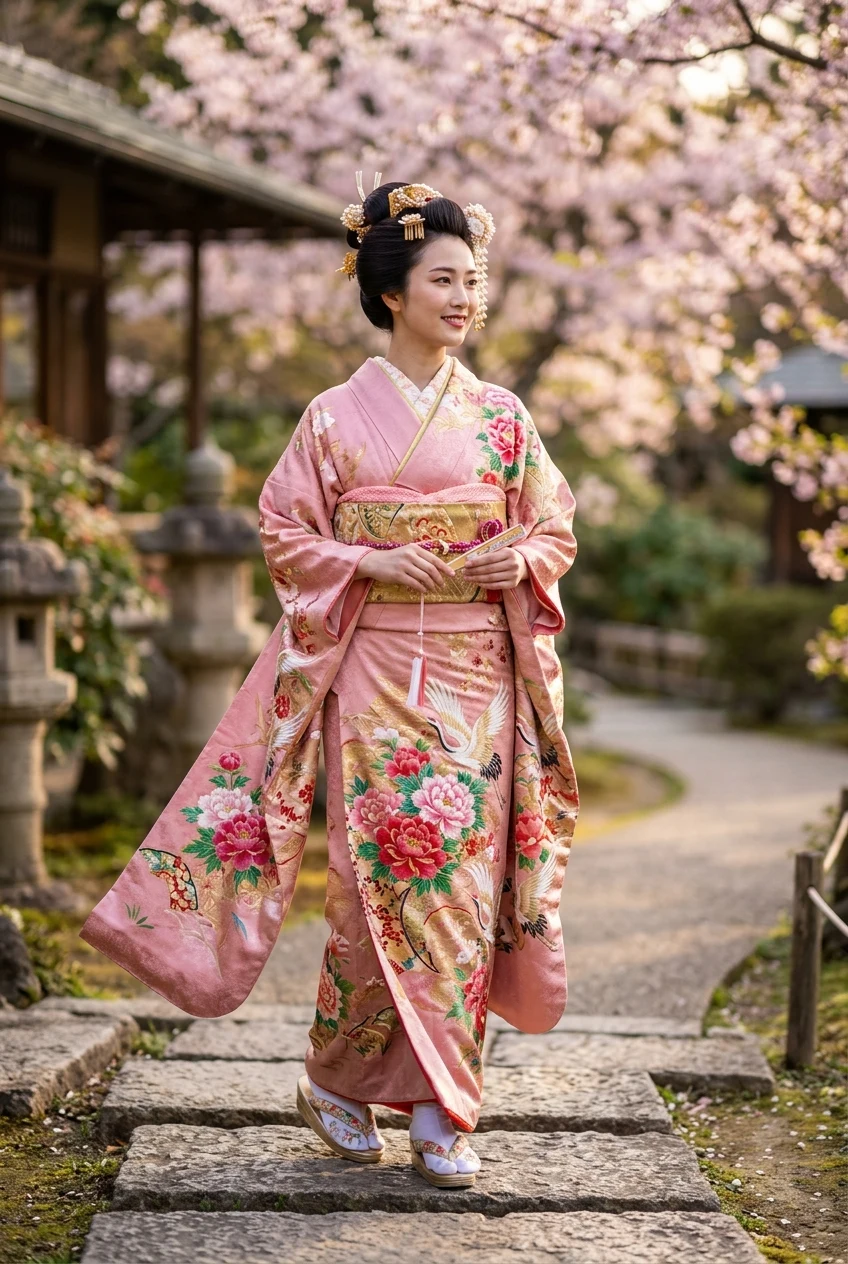 Kimono Vintage Furisode Rosa